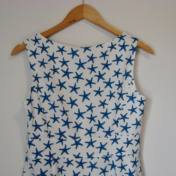 Shift Midi Dress Blue White Summer Starfish Sleeveless A-Line Office Nine West 4 - Picture 10 of 14